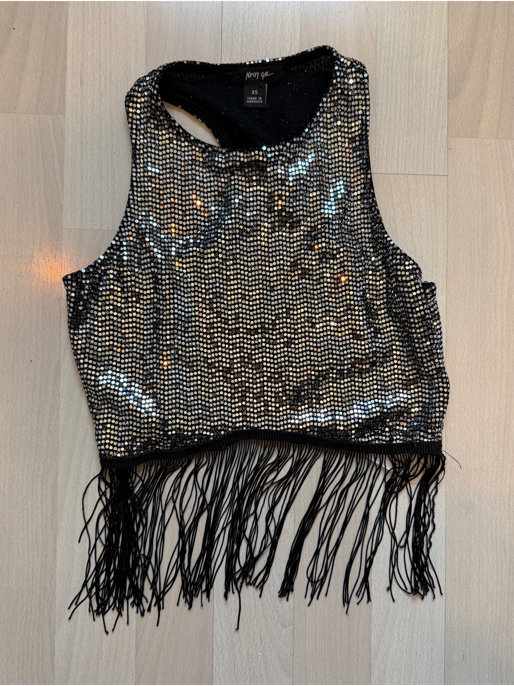 Nasty Gal Black Sequin Racerback Crop Top